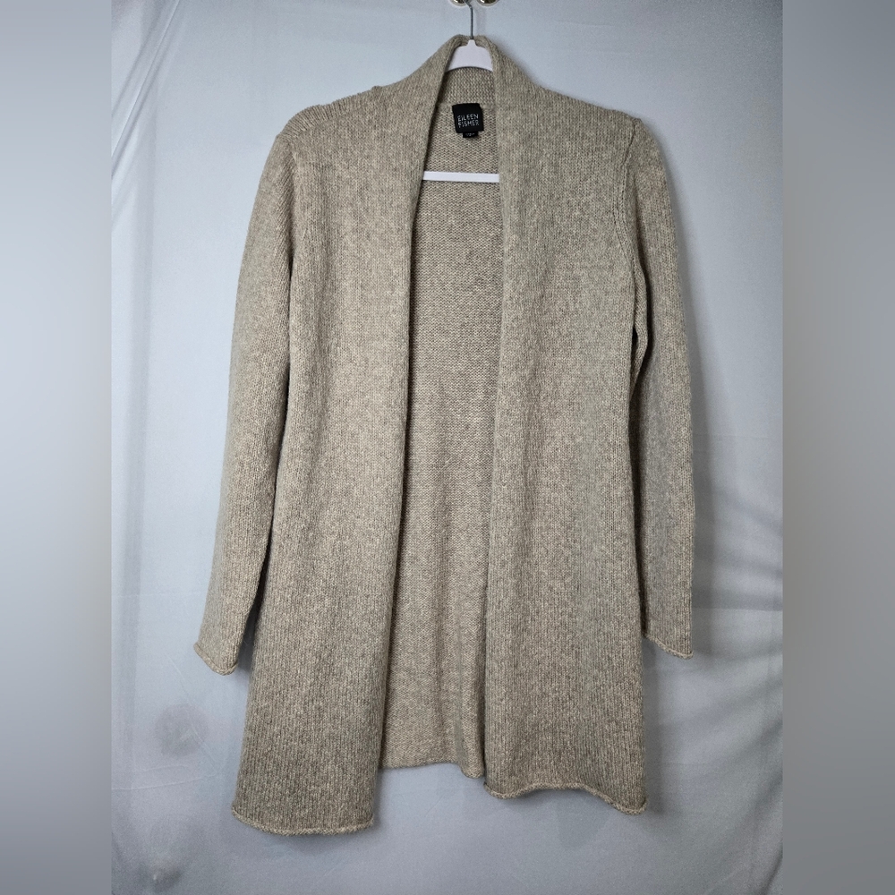 Eileen Fisher Taupe Open-Front Cardigan Wool Alpaca Blend Size Small